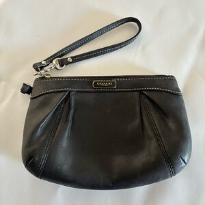 Coach Black Leather Wristlet Pouch Clutch F46484 Pleated Red Satin Bag Mini